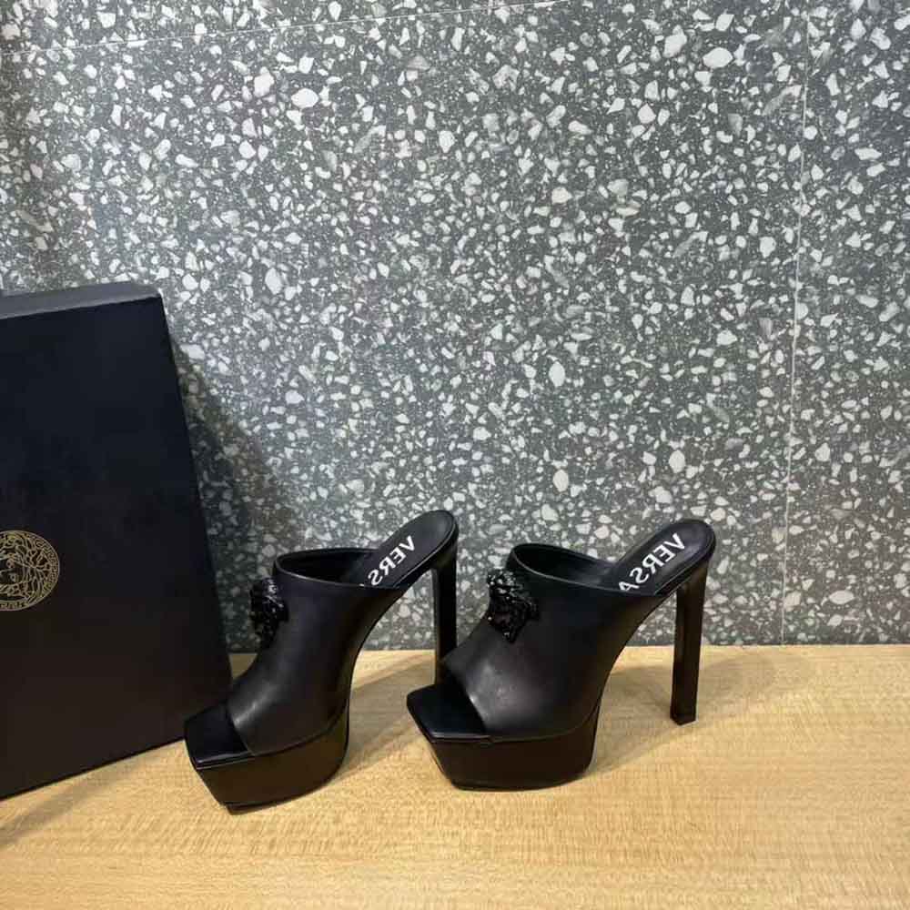 Versace Women La Medusa Platform Mules in Calf Leather-Black - image 4