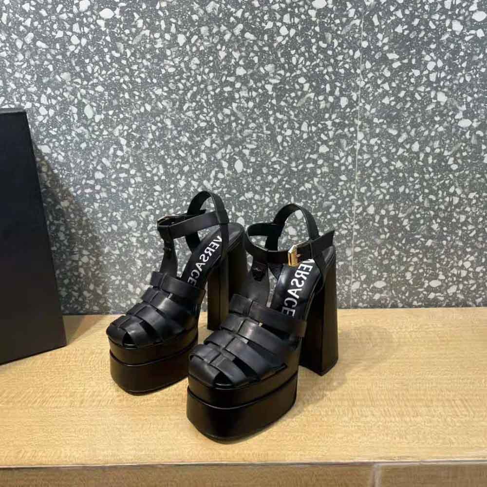Versace Women La Medusa Platform Sandals in Calf Leather-Black - image 5