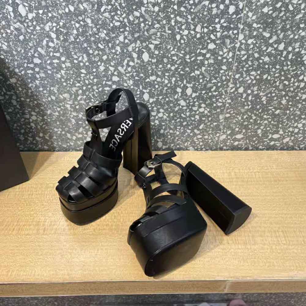Versace Women La Medusa Platform Sandals in Calf Leather-Black - image 6