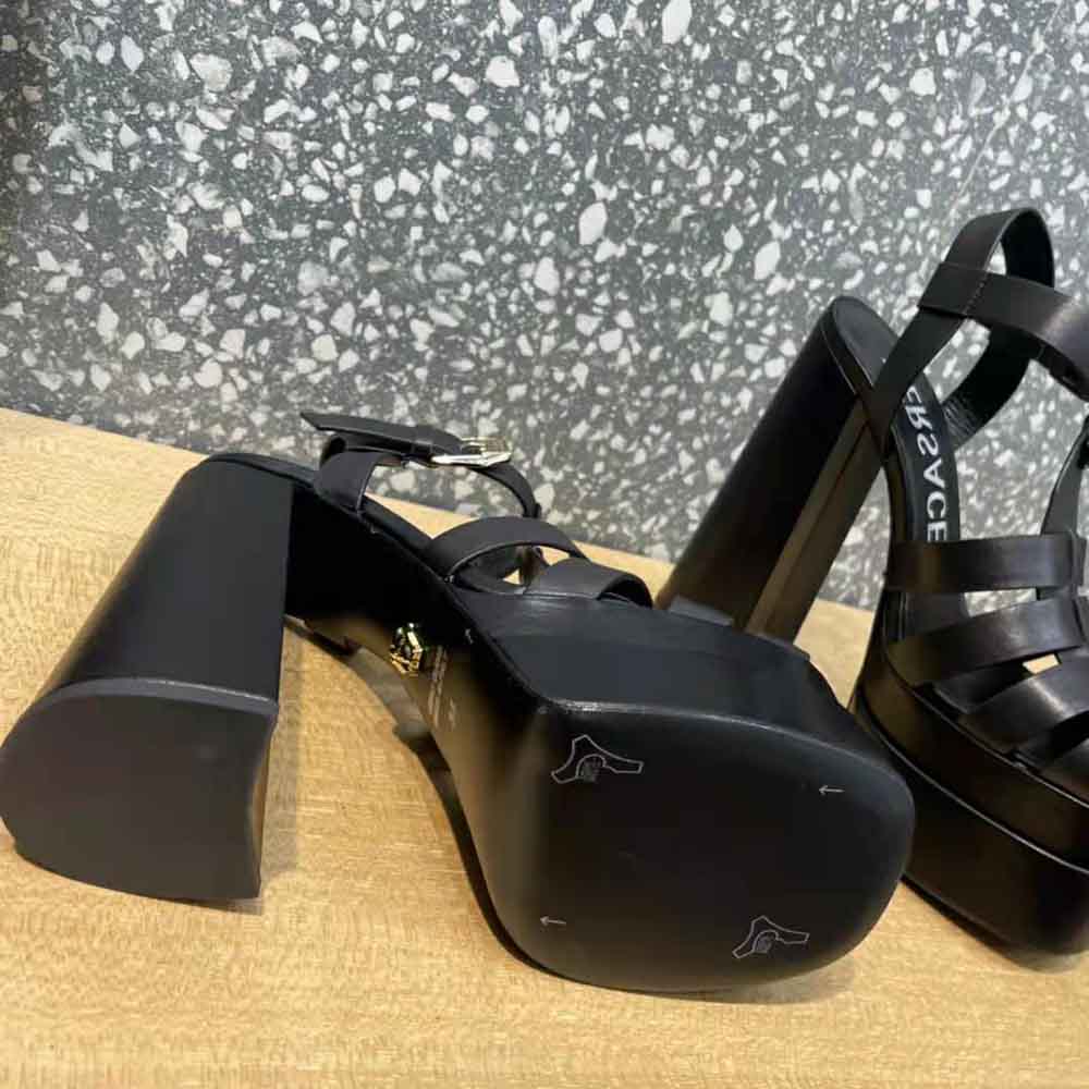 Versace Women La Medusa Platform Sandals in Calf Leather-Black - image 9