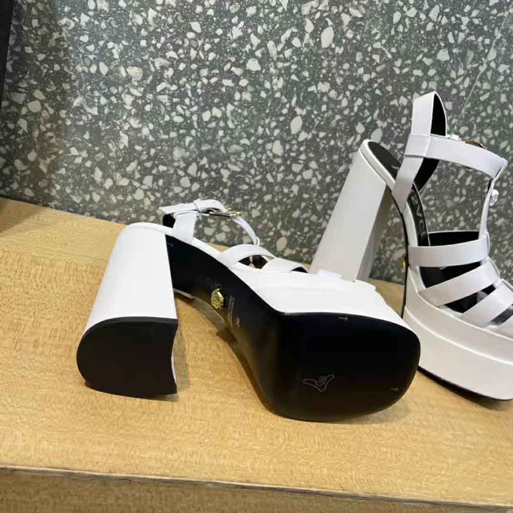 Versace Women La Medusa Platform Sandals in Calf Leather-White - image 8