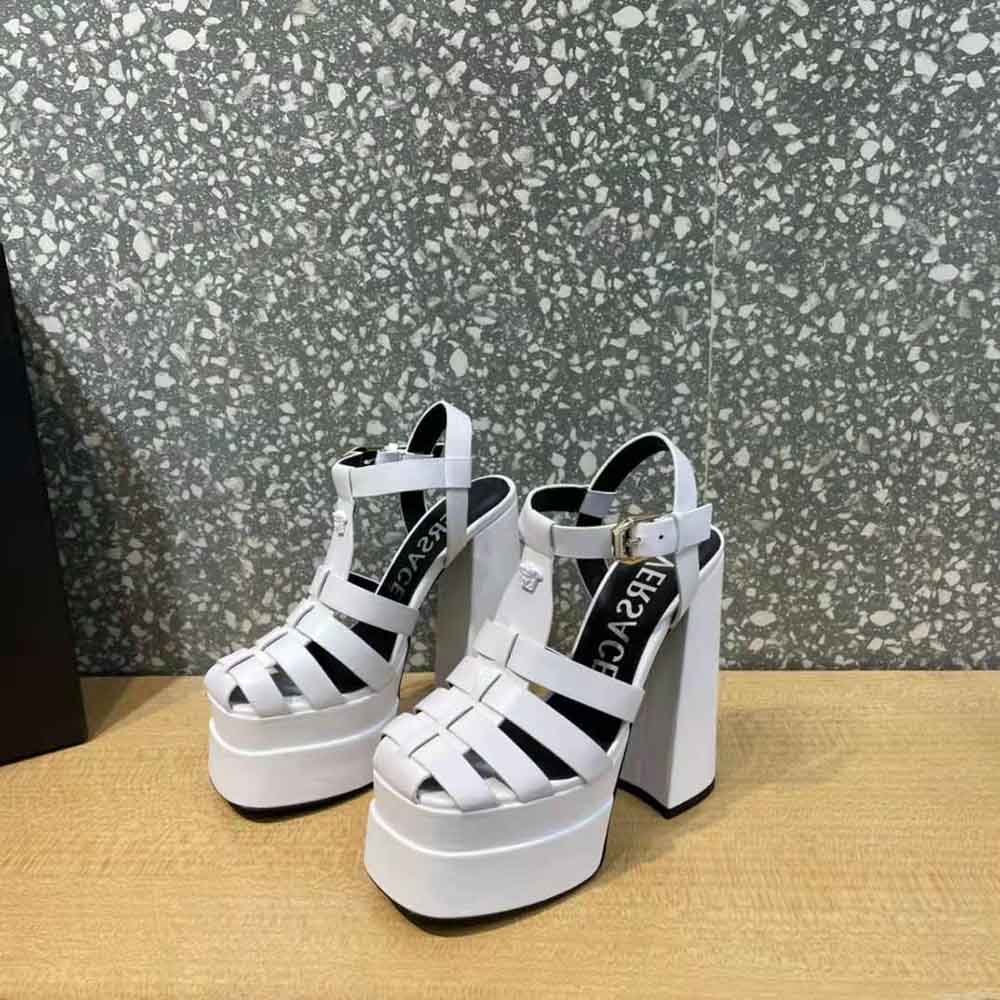 Versace Women La Medusa Platform Sandals in Calf Leather-White - image 4