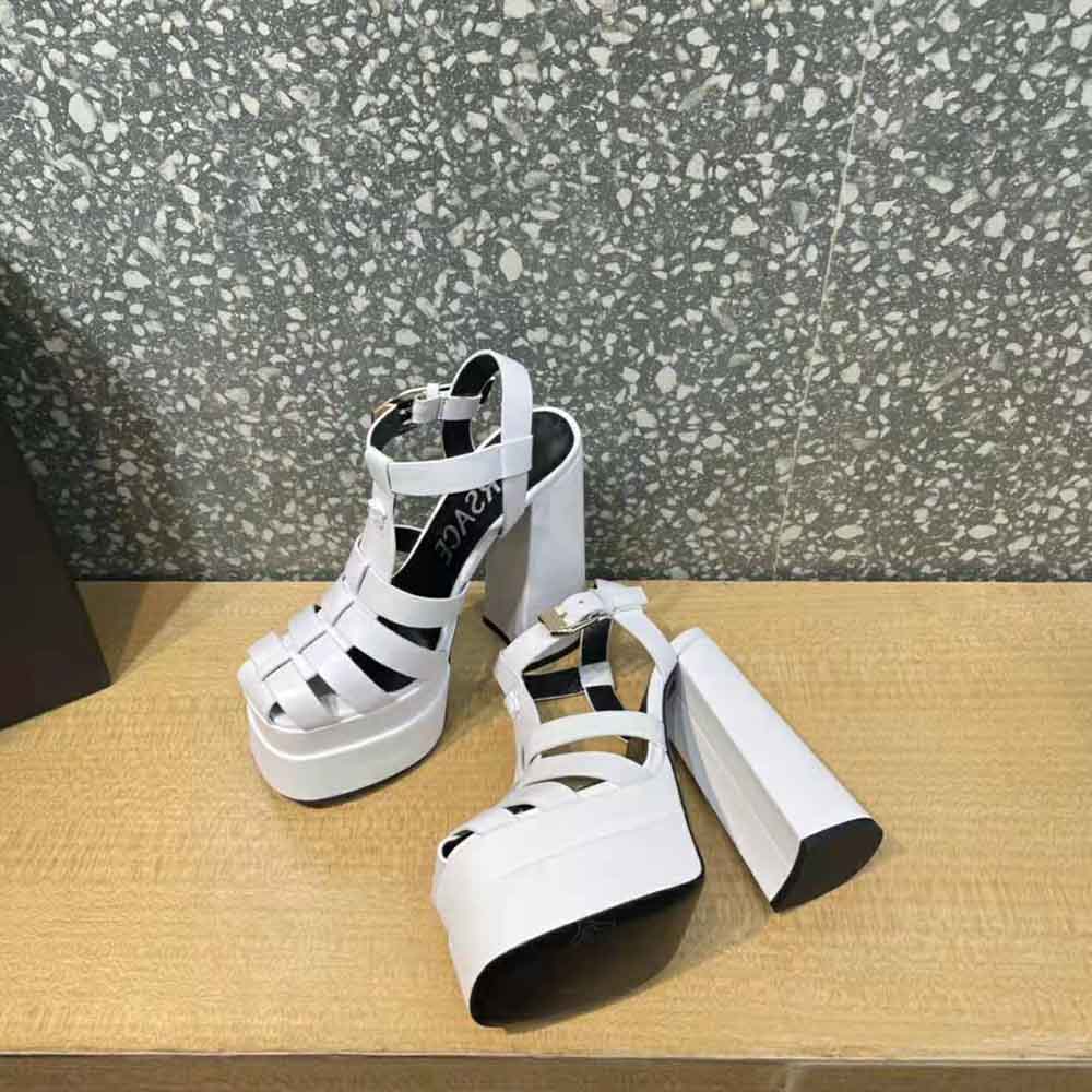 Versace Women La Medusa Platform Sandals in Calf Leather-White - image 5