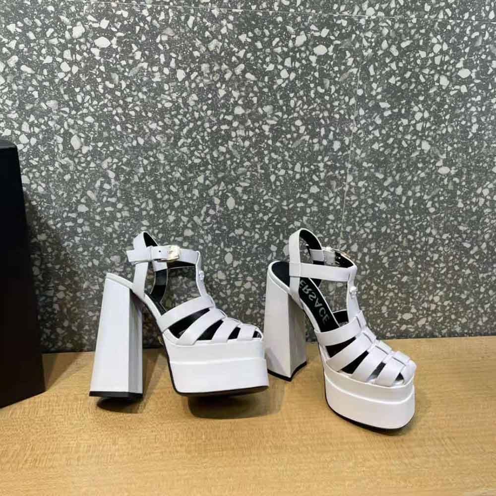 Versace Women La Medusa Platform Sandals in Calf Leather-White - image 6