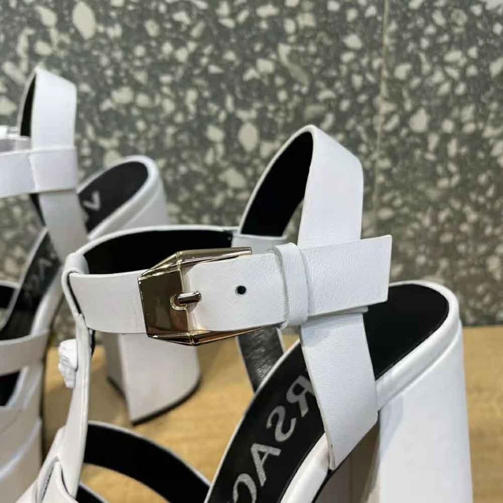 Versace Women La Medusa Platform Sandals in Calf Leather-White - image 9