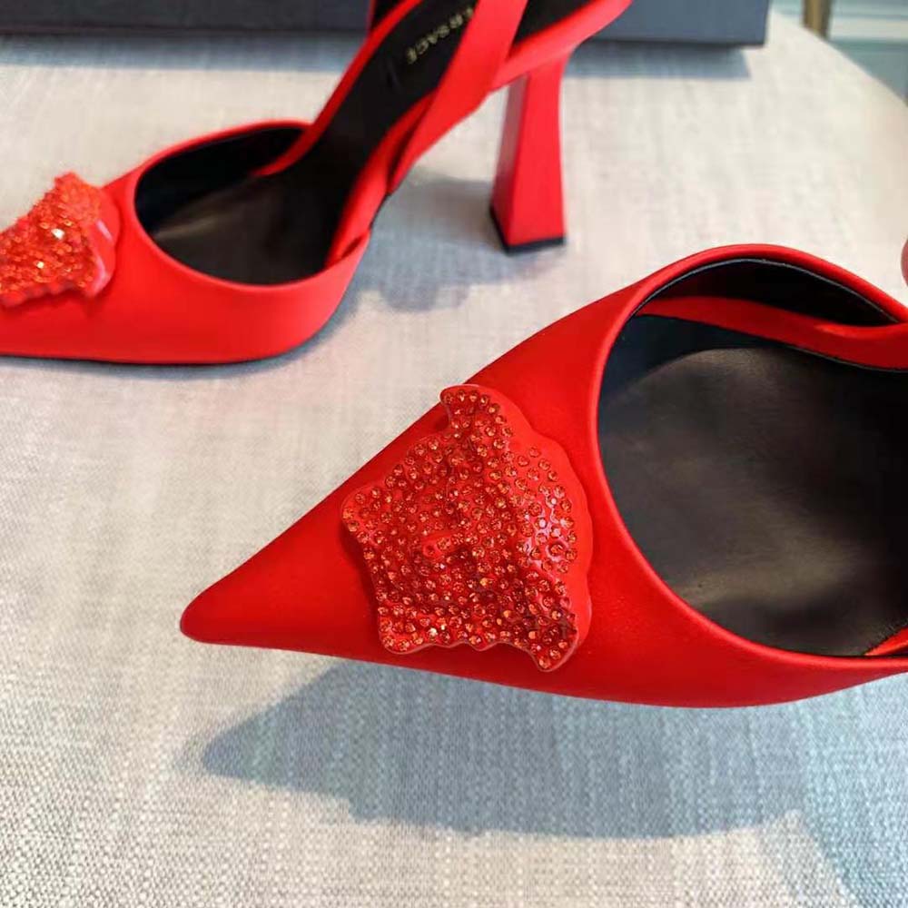 Versace Women La Medusa Satin Sling-Back Pumps in 105mm Heel Height-Red - image 6