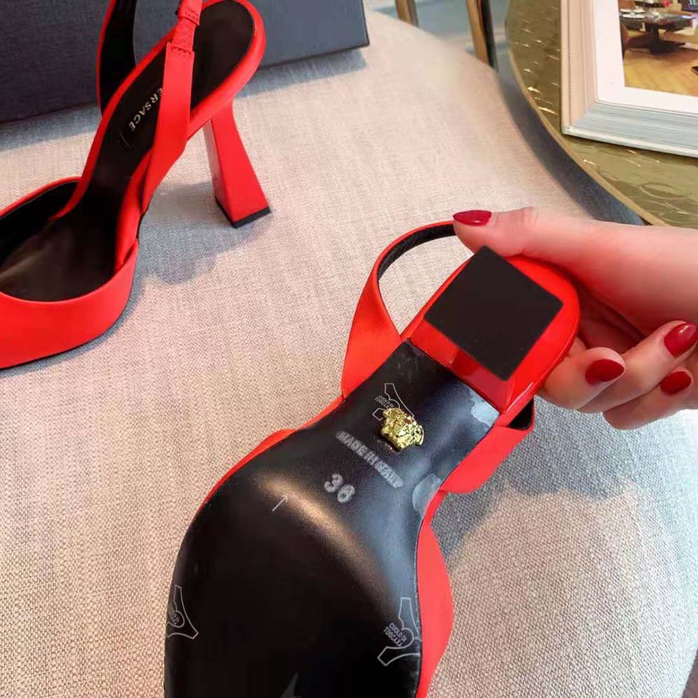 Versace Women La Medusa Satin Sling-Back Pumps in 105mm Heel Height-Red - image 9