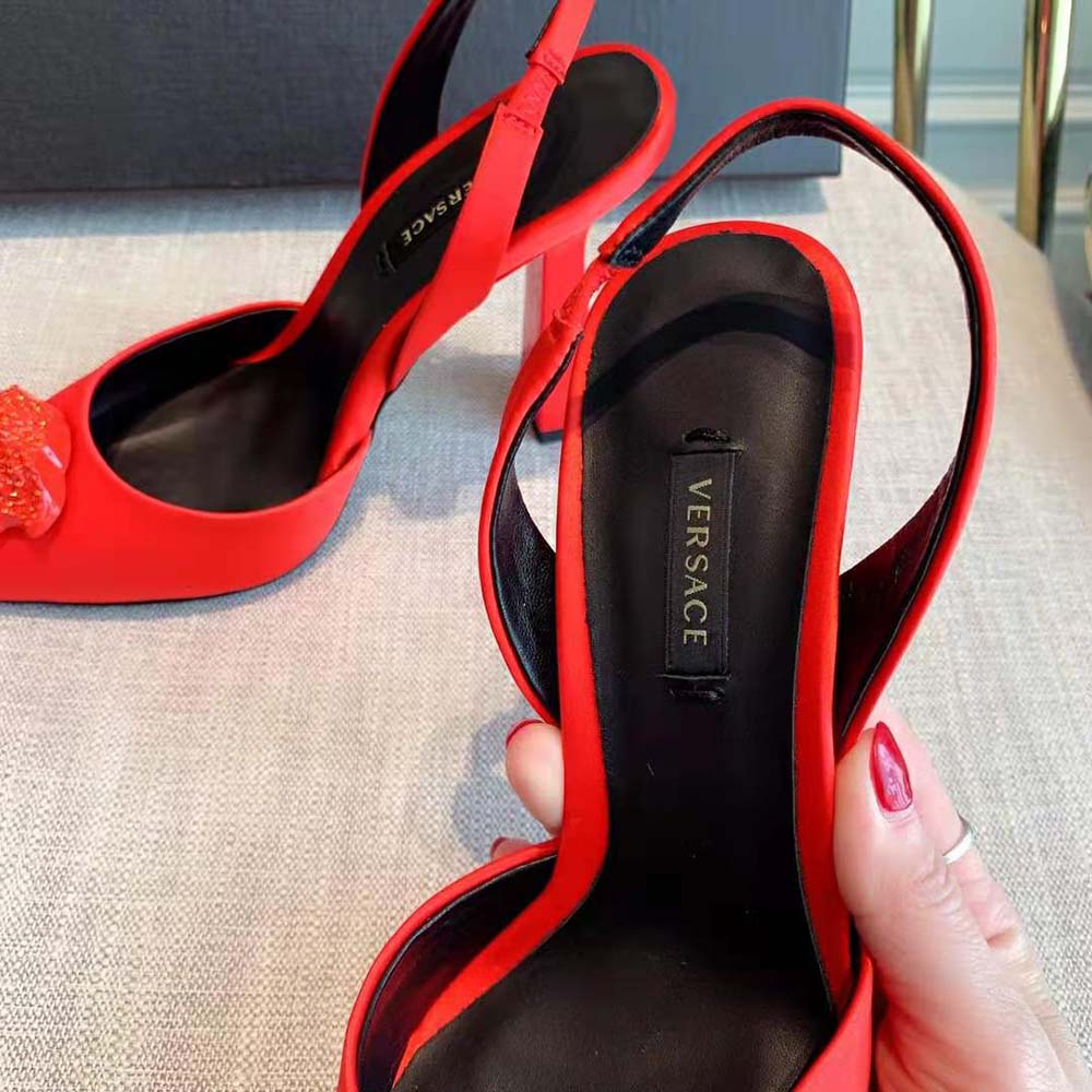 Versace Women La Medusa Satin Sling-Back Pumps in 105mm Heel Height-Red - image 7