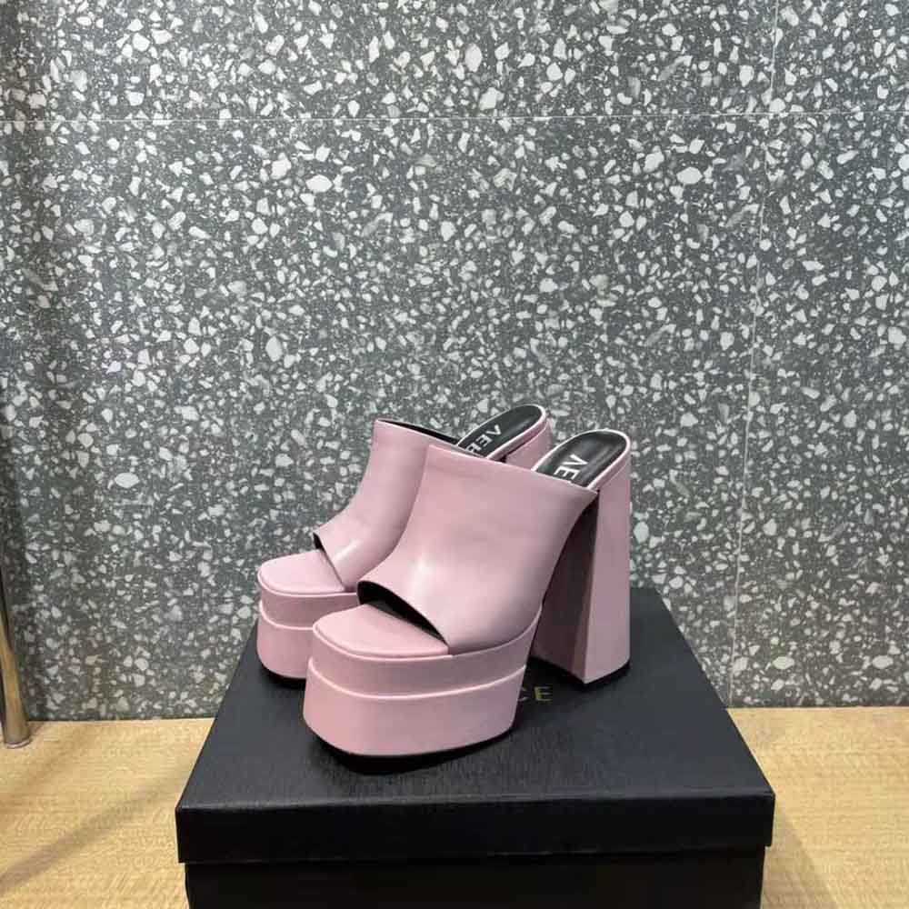 Versace Women Platform Mules in Calf Leather-Pink - image 4