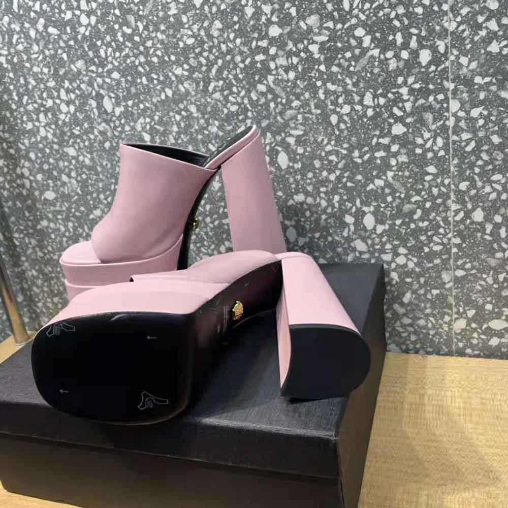 Versace Women Platform Mules in Calf Leather-Pink - image 6
