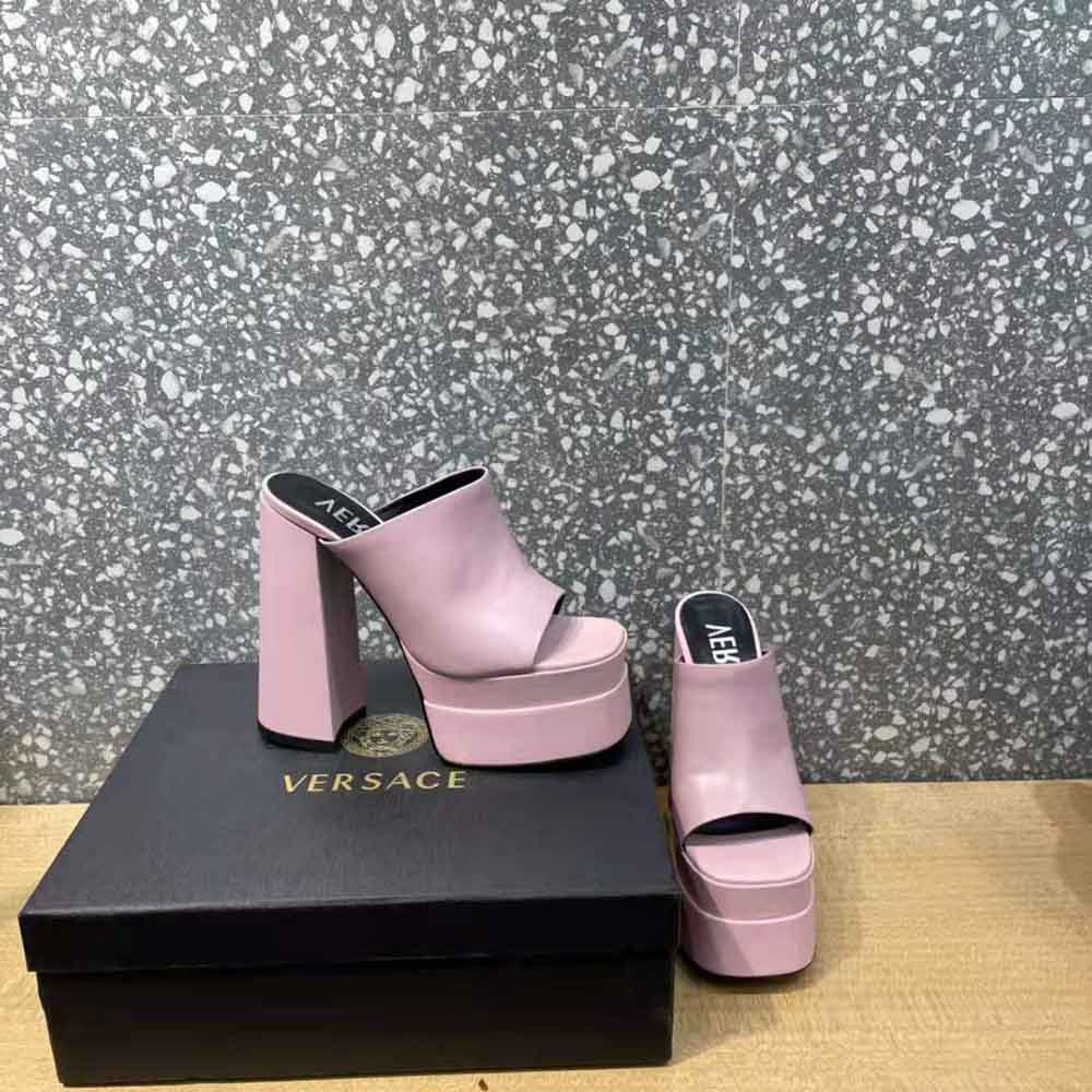 Versace Women Platform Mules in Calf Leather-Pink - image 5