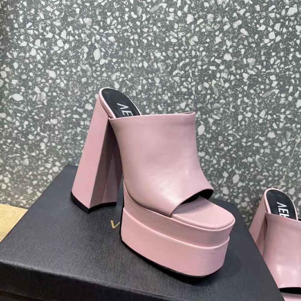 Versace Women Platform Mules in Calf Leather-Pink - image 7