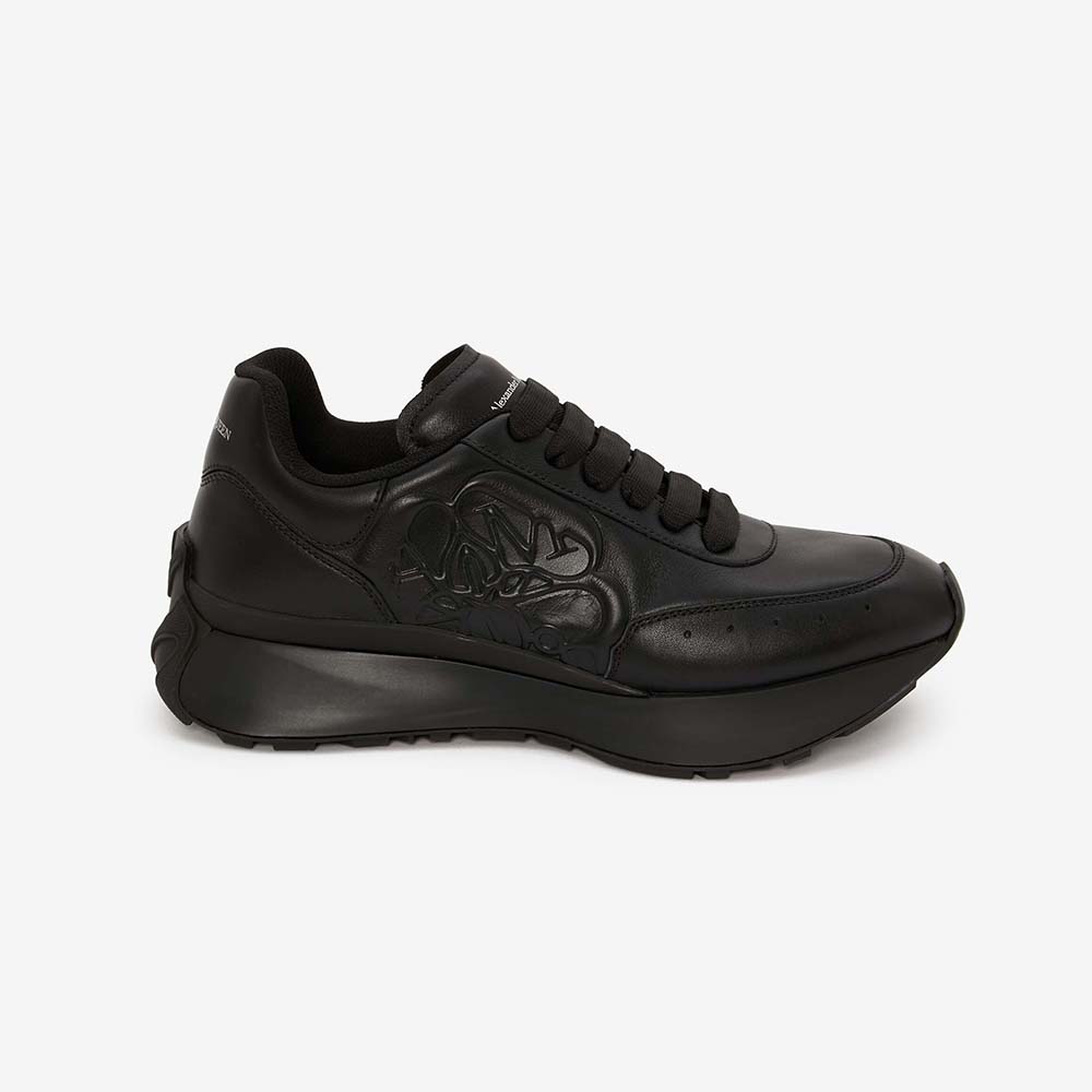 Side profile of Alexander Mcqueen Unisex Sprint Runner in black calf leather