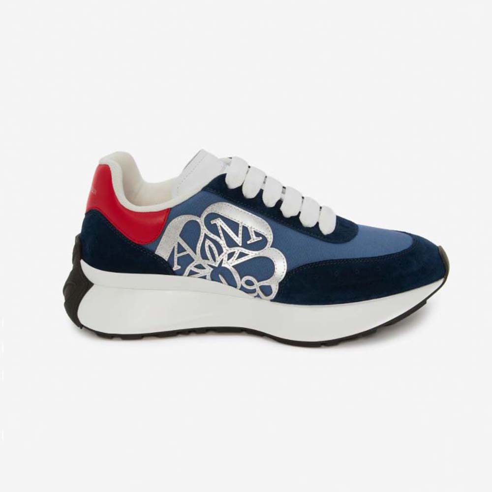 Side profile of Alexander Mcqueen Unisex Sprint Runner in blue calf leather