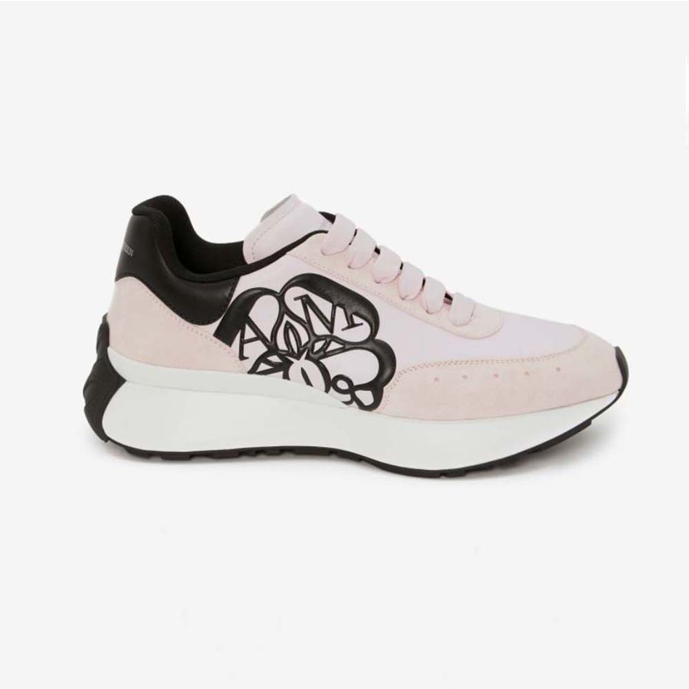 Side view of Alexander Mcqueen Unisex Sprint Runner in pink calf leather