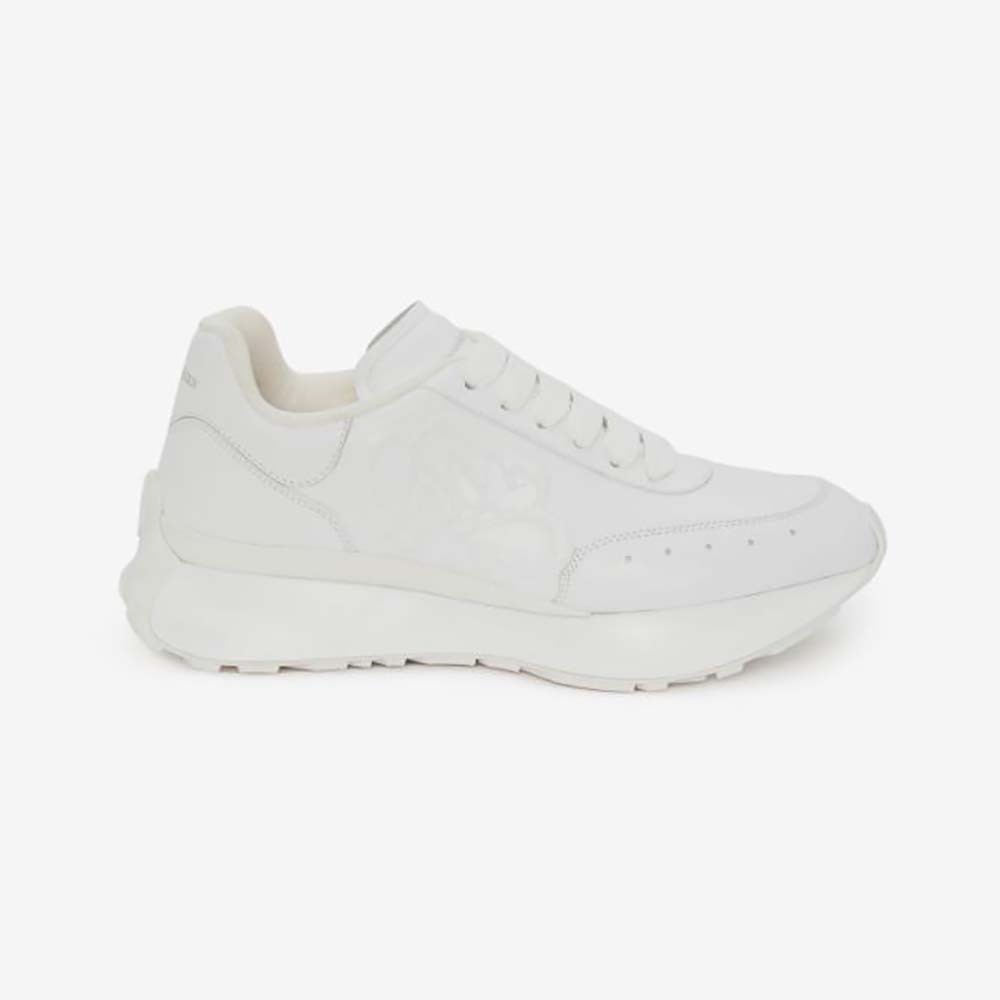Side profile of Alexander Mcqueen Unisex Sprint Runner in white calf leather