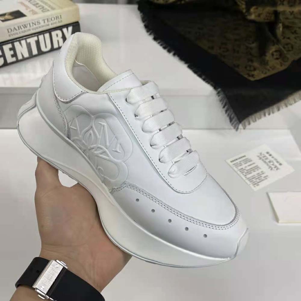 Alexander Mcqueen Unisex Sprint Runner in Calf Leather-White - image 5