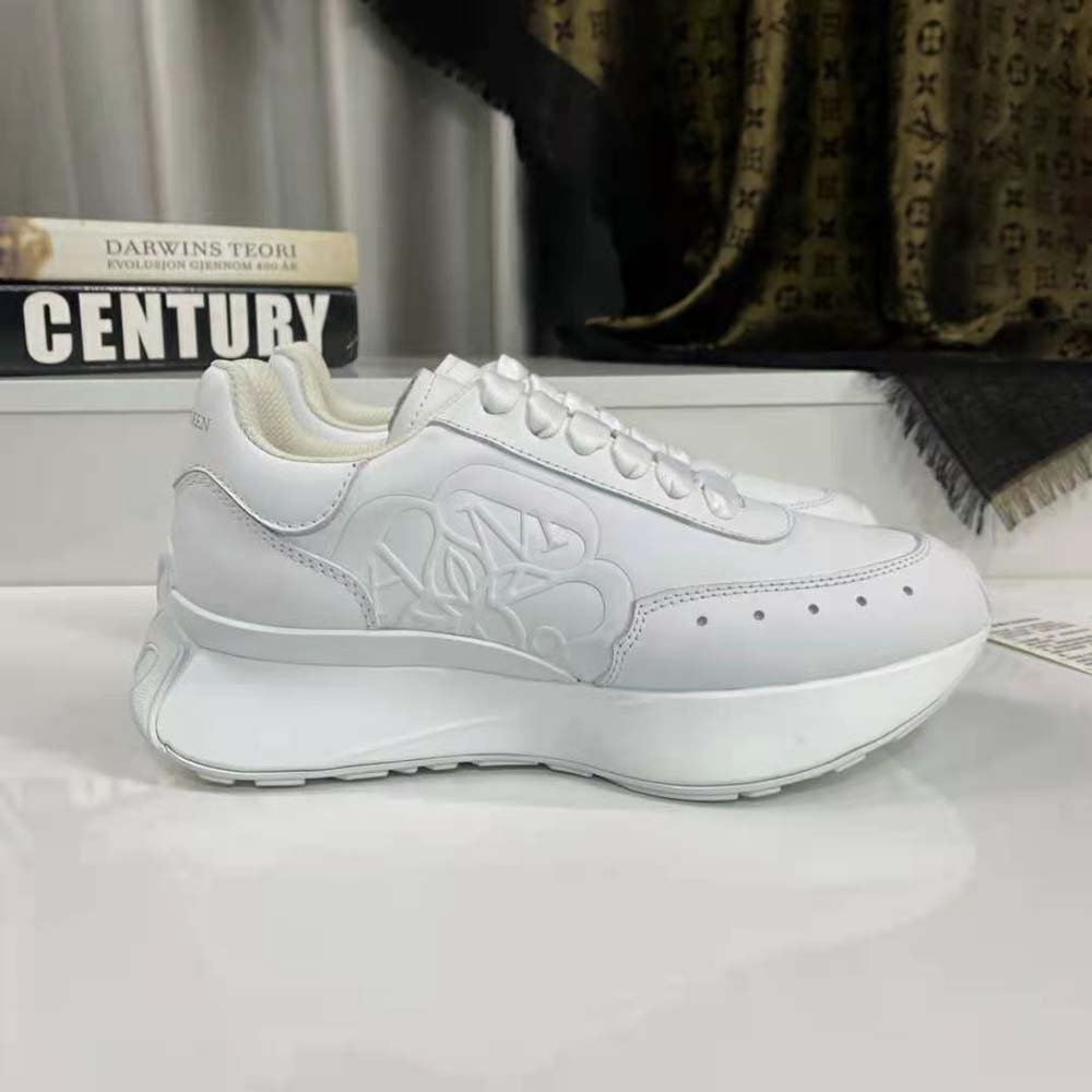 Alexander Mcqueen Unisex Sprint Runner in Calf Leather-White - image 6