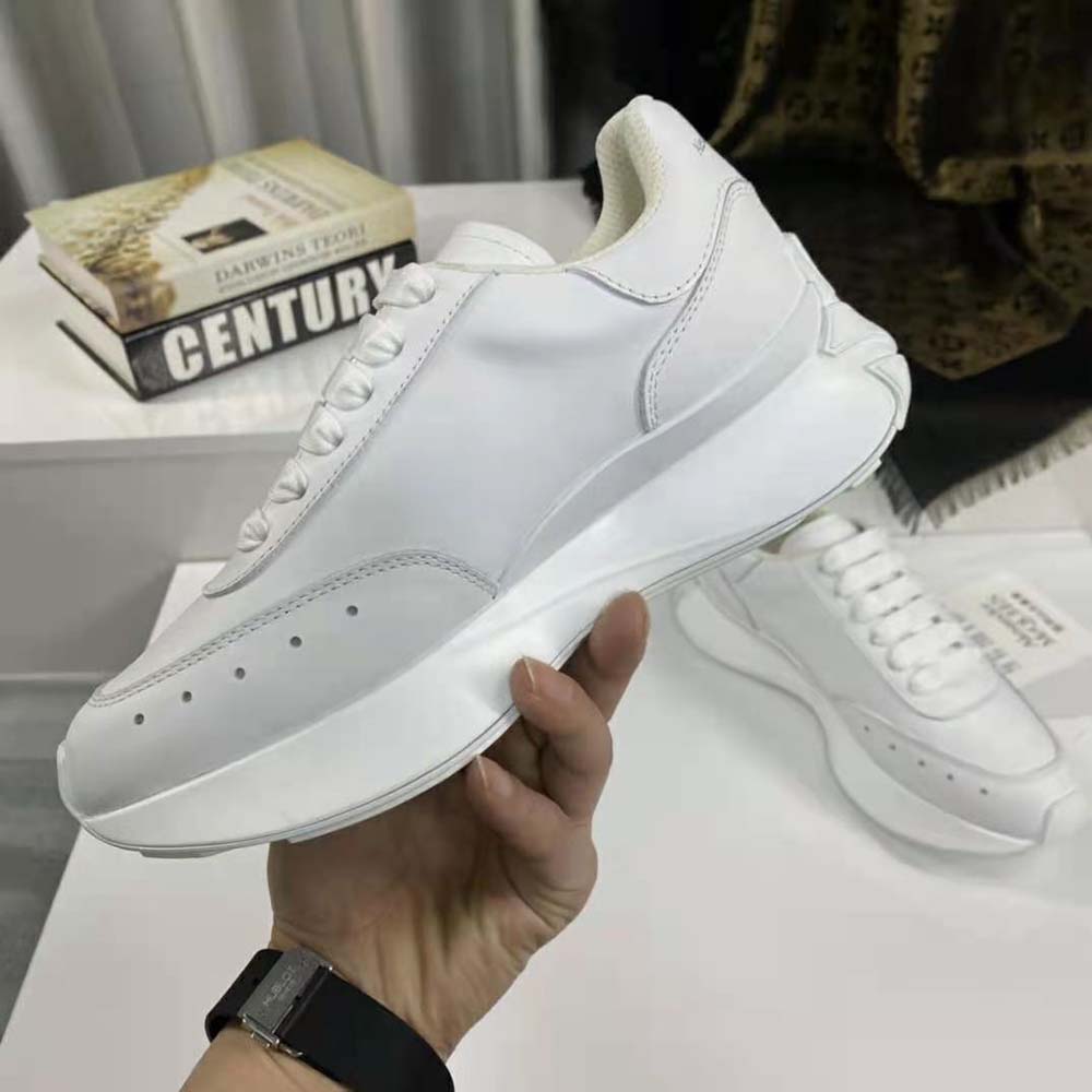 Alexander Mcqueen Unisex Sprint Runner in Calf Leather-White - image 7