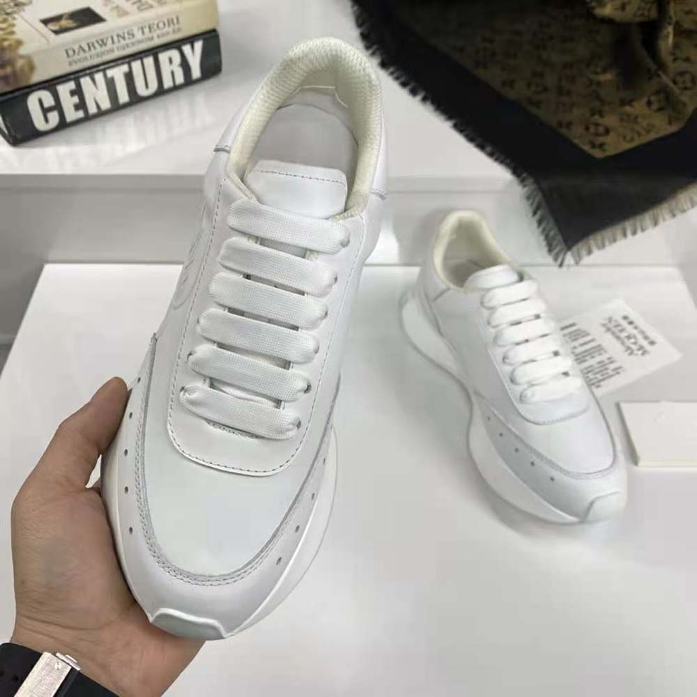 Alexander Mcqueen Unisex Sprint Runner in Calf Leather-White - image 4
