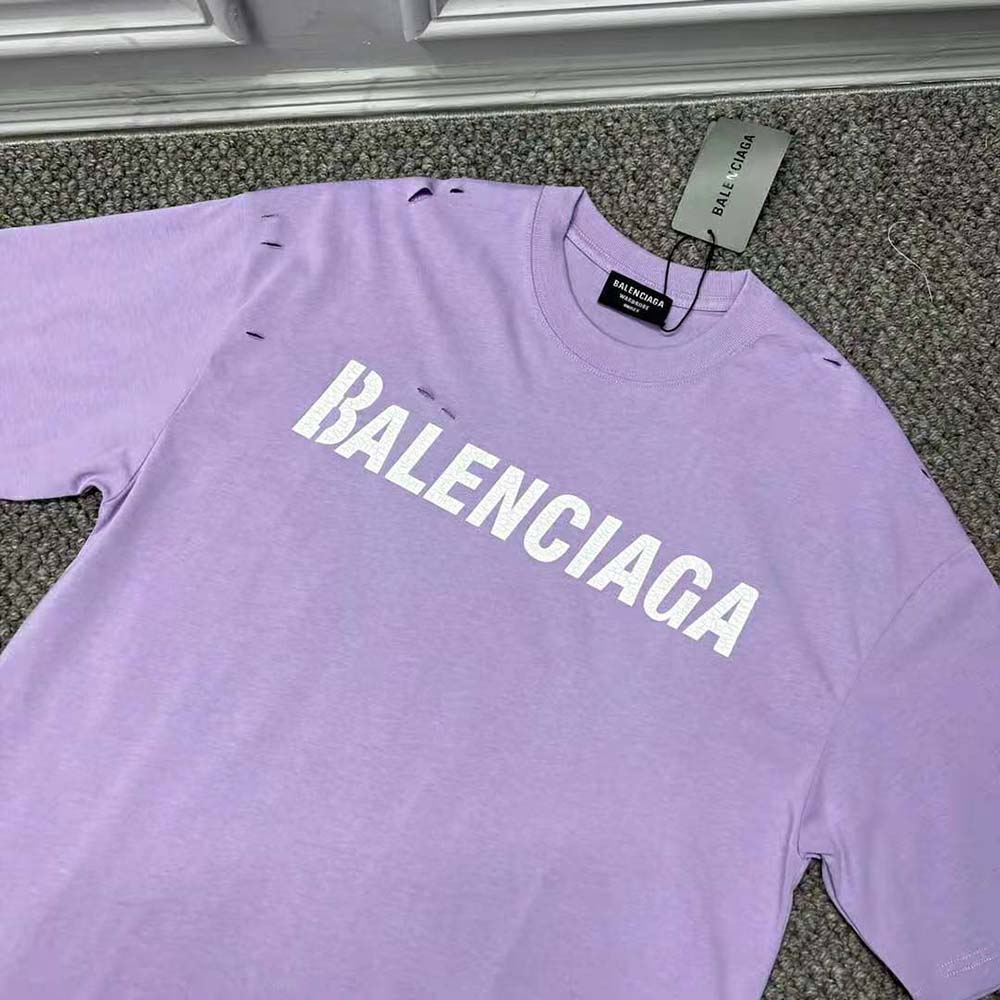Balenciaga Women Destroyed T-shirt Boxy Fit in Purple - image 4
