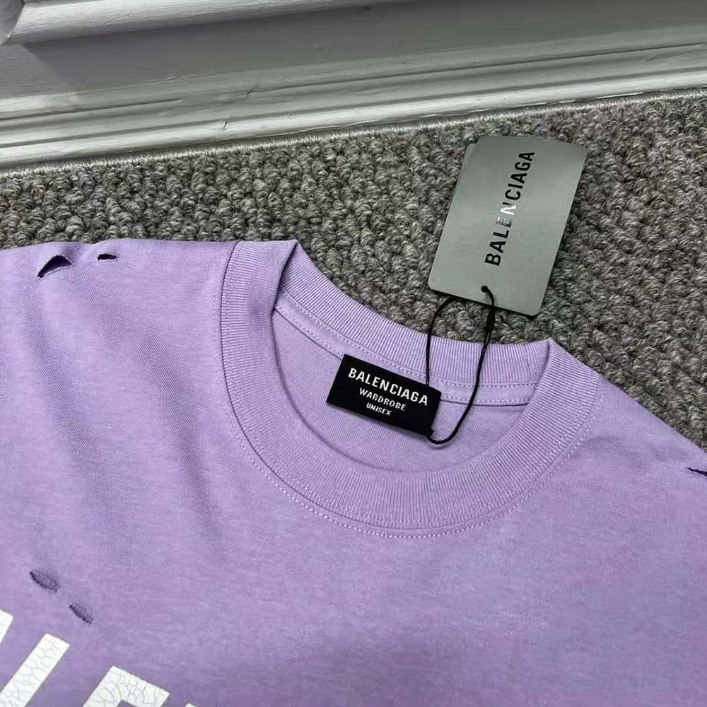 Balenciaga Women Destroyed T-shirt Boxy Fit in Purple - image 5