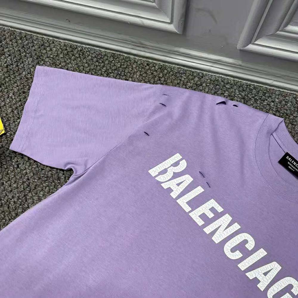 Balenciaga Women Destroyed T-shirt Boxy Fit in Purple - image 6