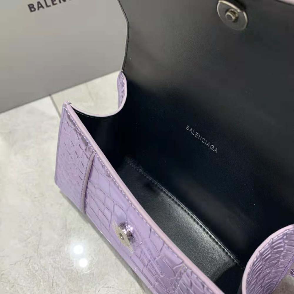 Balenciaga Women Hourglass XS Handbag Metallized Crocodile Embossed in Purple - image 9