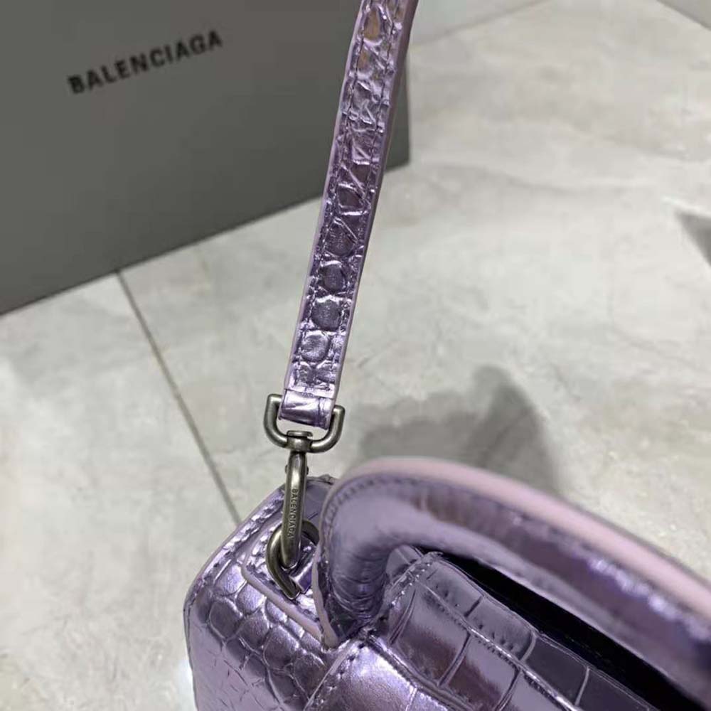 Balenciaga Women Hourglass XS Handbag Metallized Crocodile Embossed in Purple - image 8