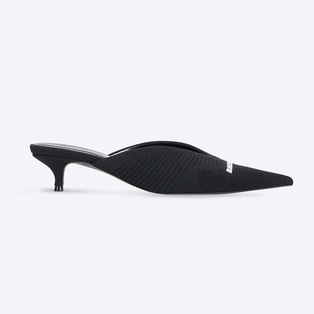 Side view of Balenciaga Women Knife 2 0 40mm Mule in black and white knit