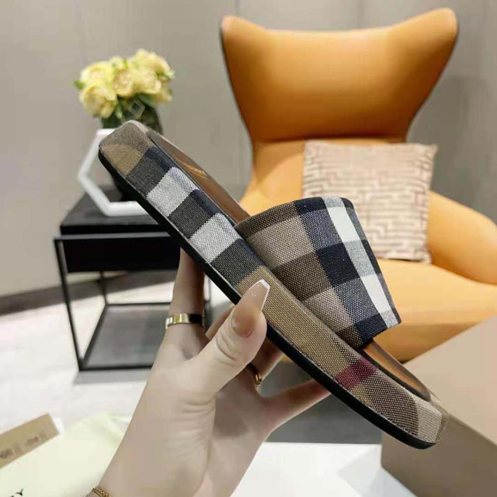 Burberry Women Check Cotton Slides Containing Organic Cotton-Brown - image 8