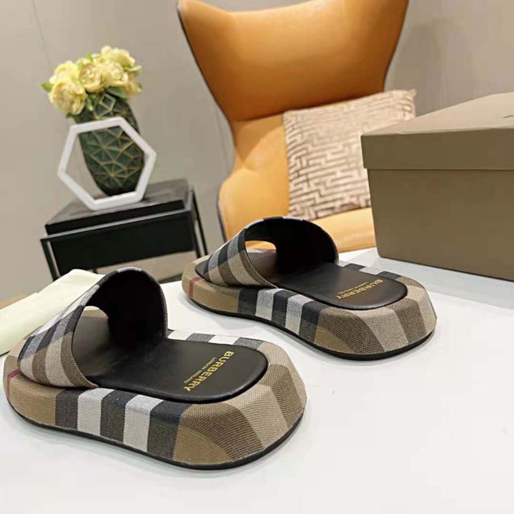 Burberry Women Check Cotton Slides Containing Organic Cotton-Brown - image 7