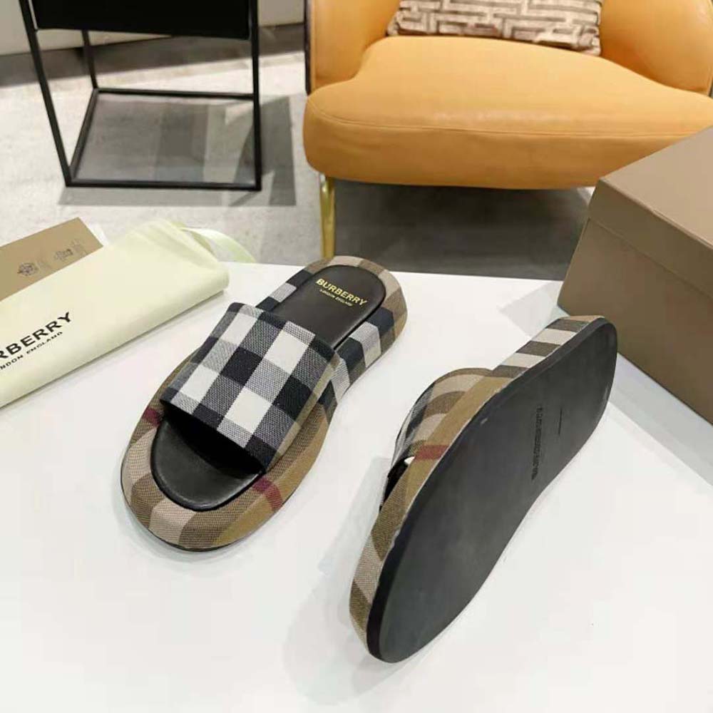 Burberry Women Check Cotton Slides Containing Organic Cotton-Brown - image 6