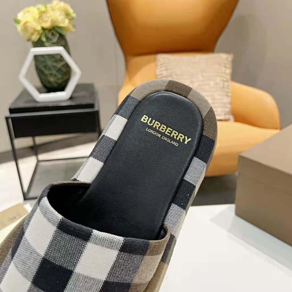 Burberry Women Check Cotton Slides Containing Organic Cotton-Brown - image 9