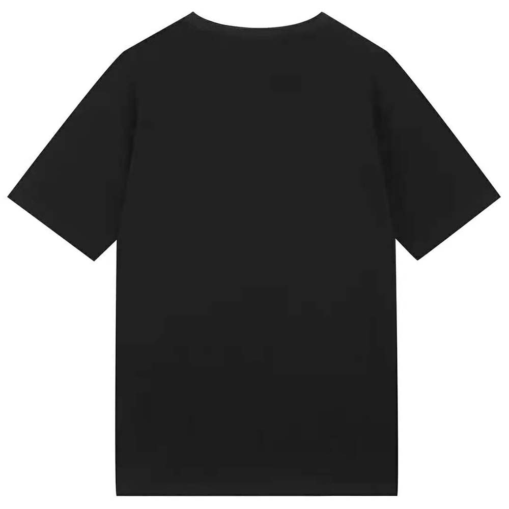 Side angle showing fit of Burberry Men Logo Print Cotton Oversized T-shirt-Black