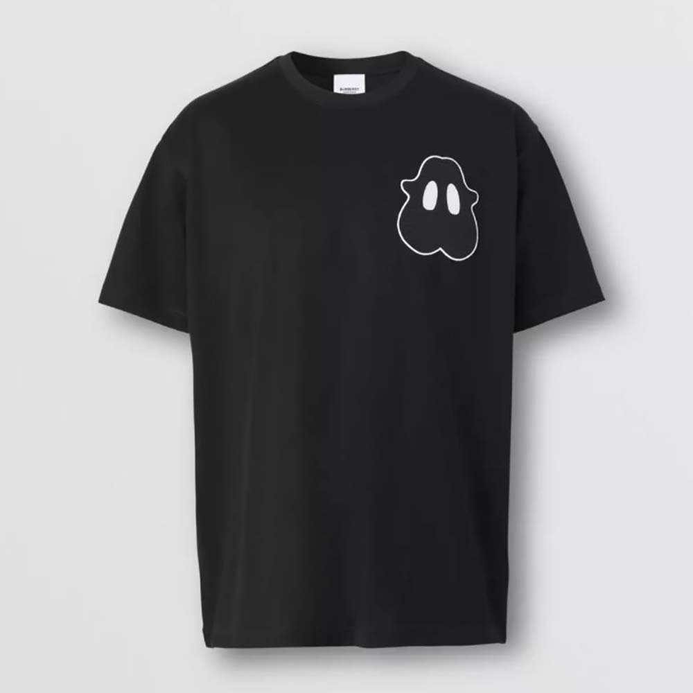 Front view of Burberry Men Monster Graphic Cotton Oversized T-shirt-Black