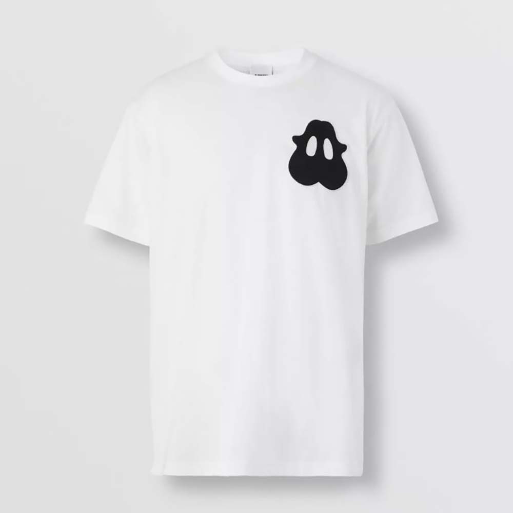 Front view of Burberry Men Monster Graphic Cotton Oversized T-shirt-White