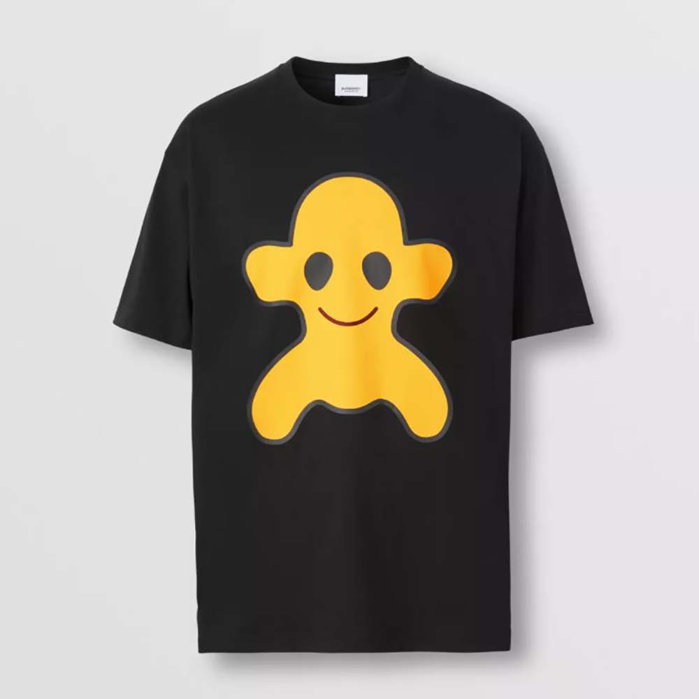 Front view of Burberry Men Monster Graphic Print Cotton Oversized T-shirt-Black