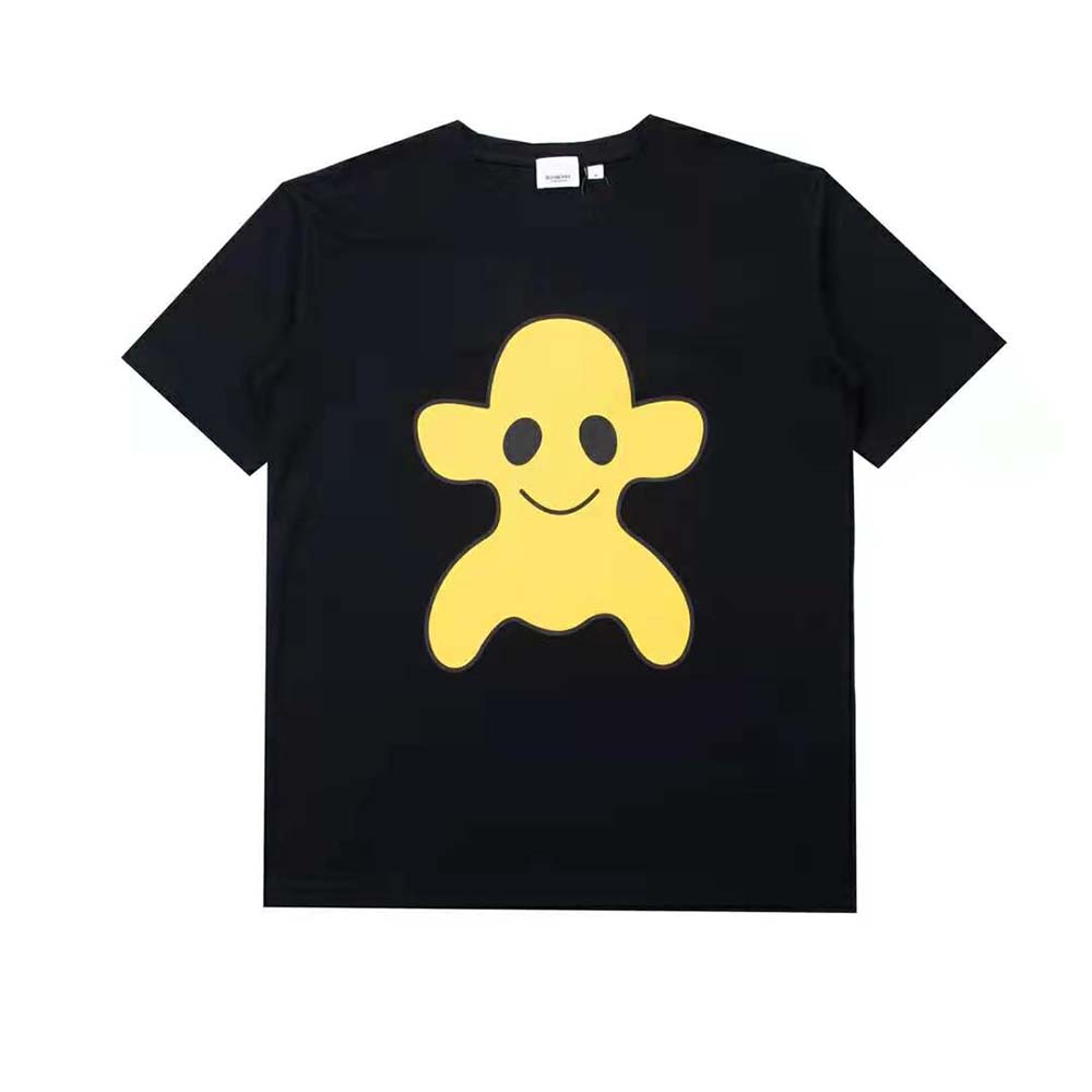 Close-up of Monster graphic print on Burberry black oversized T-shirt