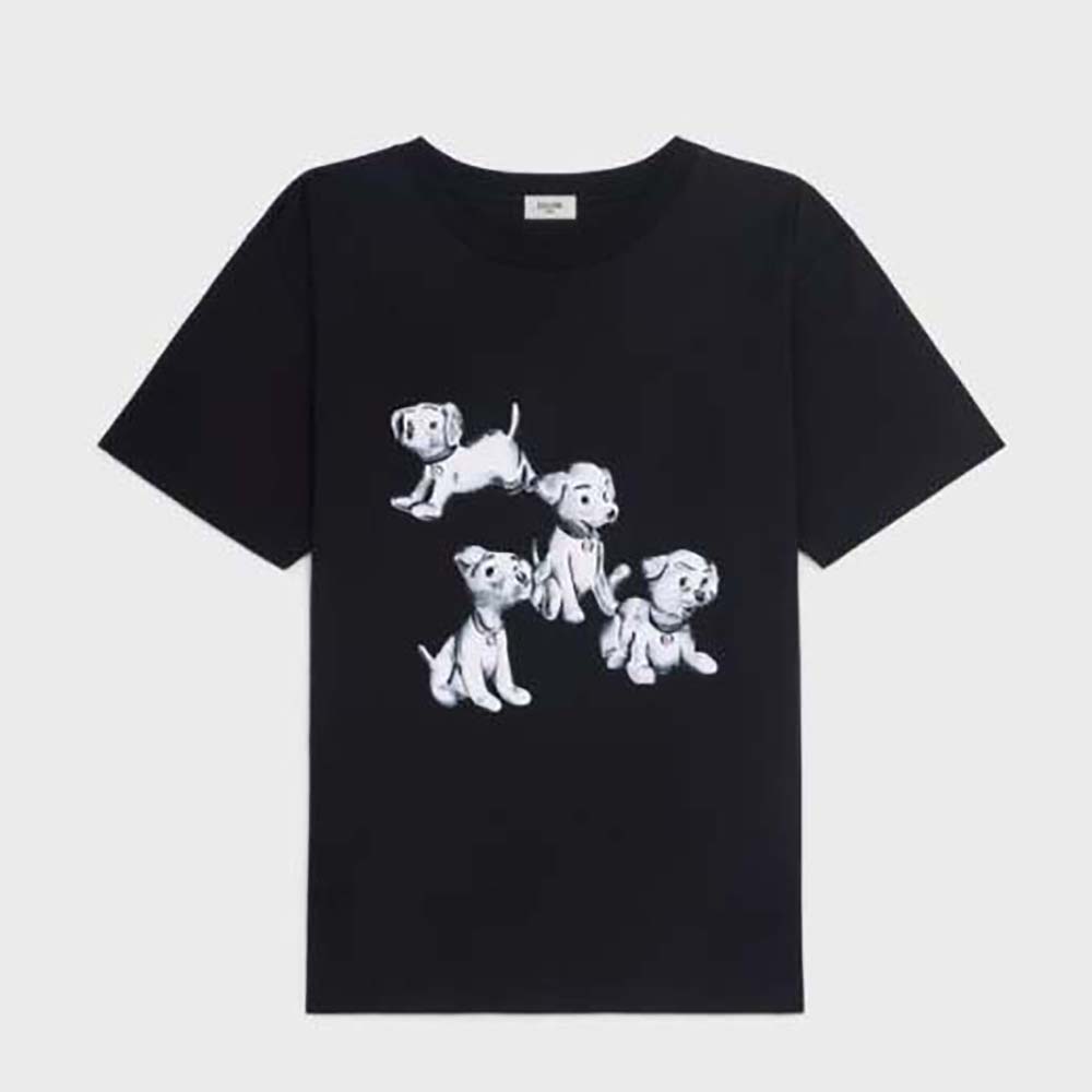 Front view of Celine Women Loose T-shirt in Cotton Jersey with Artist Print-Black