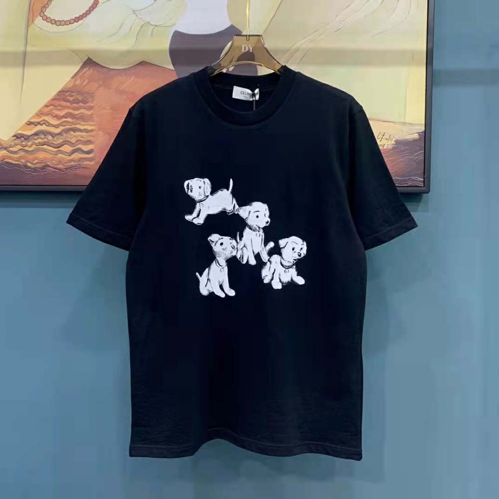 Back angle showing relaxed silhouette of Celine Women Loose T-shirt in Black