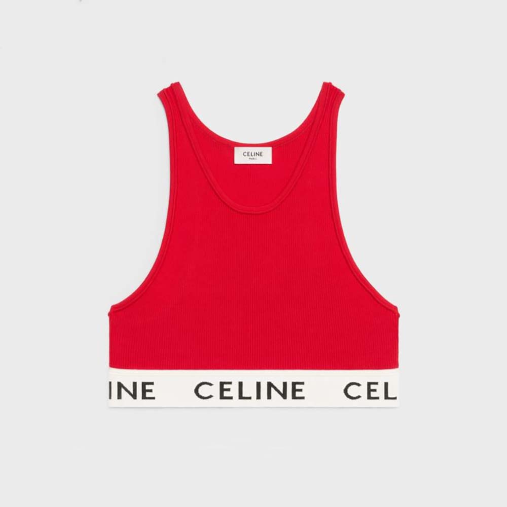 Front view of Celine Women Athletic Knit Bra Top-Red in vibrant red