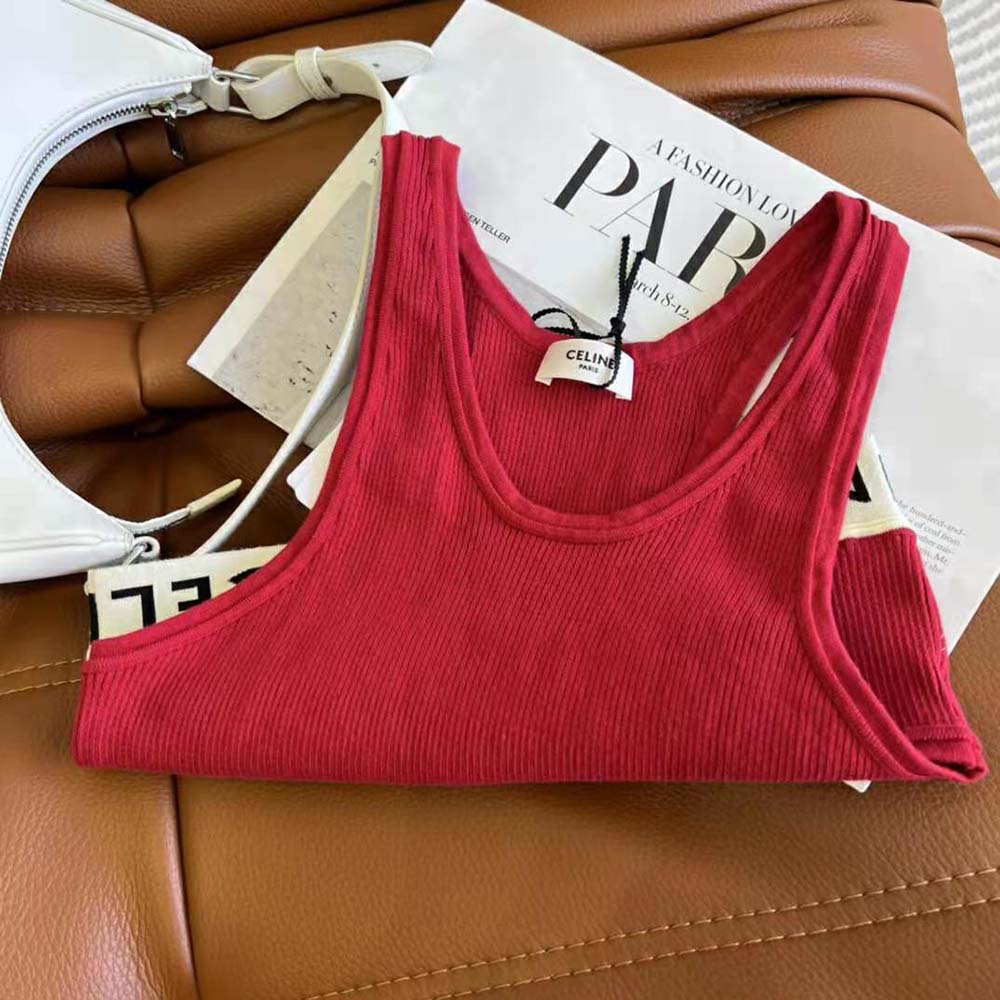 Celine Women Athletic Knit Bra Top-Red - image 6