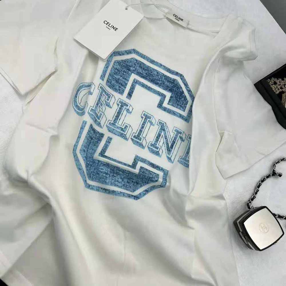 Celine Women Boxy Cotton Jersey T-shirt-White - image 4
