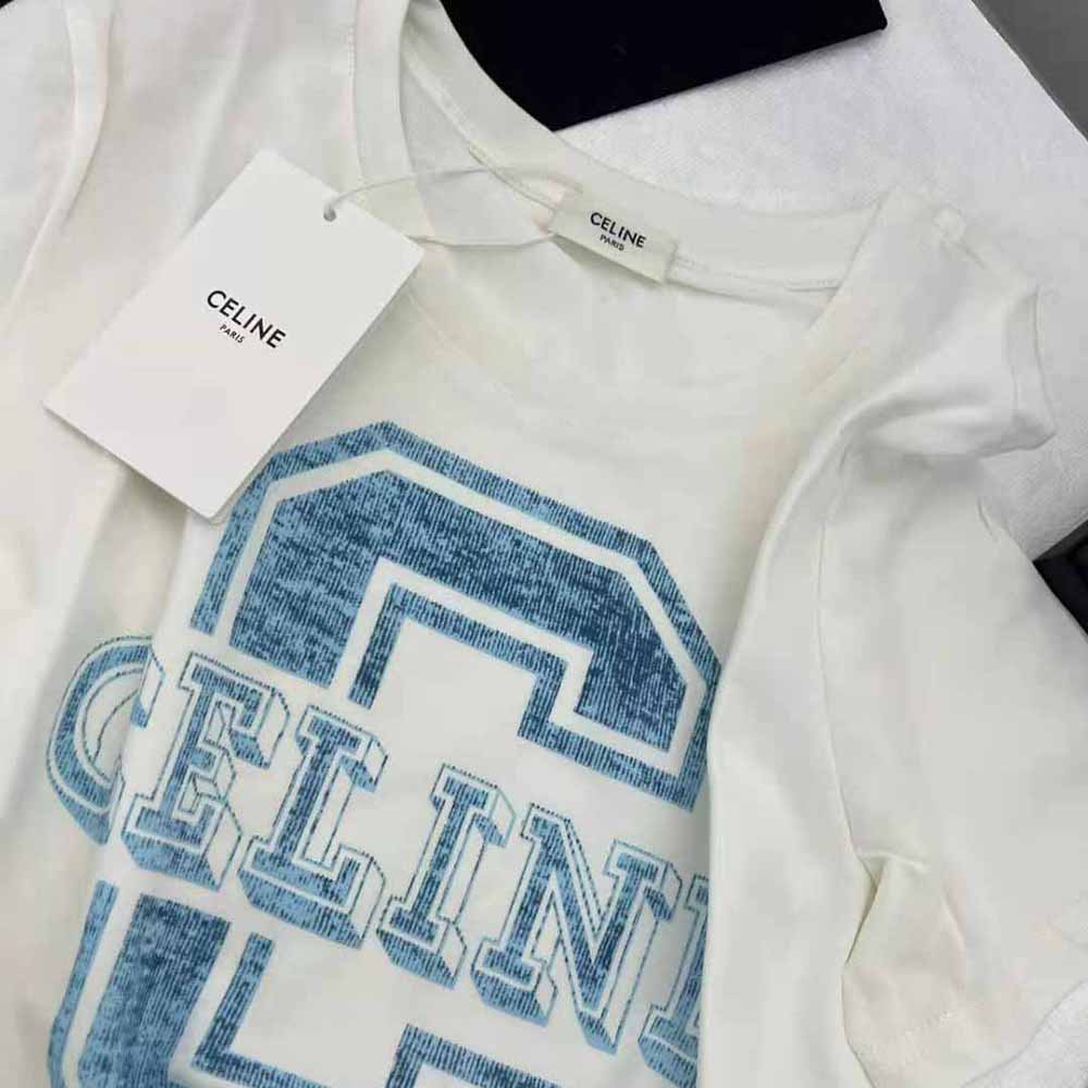 Celine Women Boxy Cotton Jersey T-shirt-White - image 2
