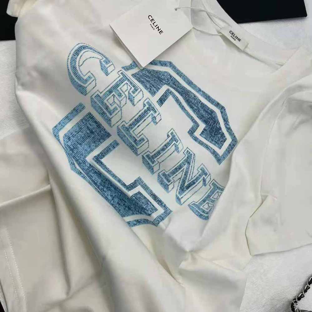 Celine Women Boxy Cotton Jersey T-shirt-White - image 5