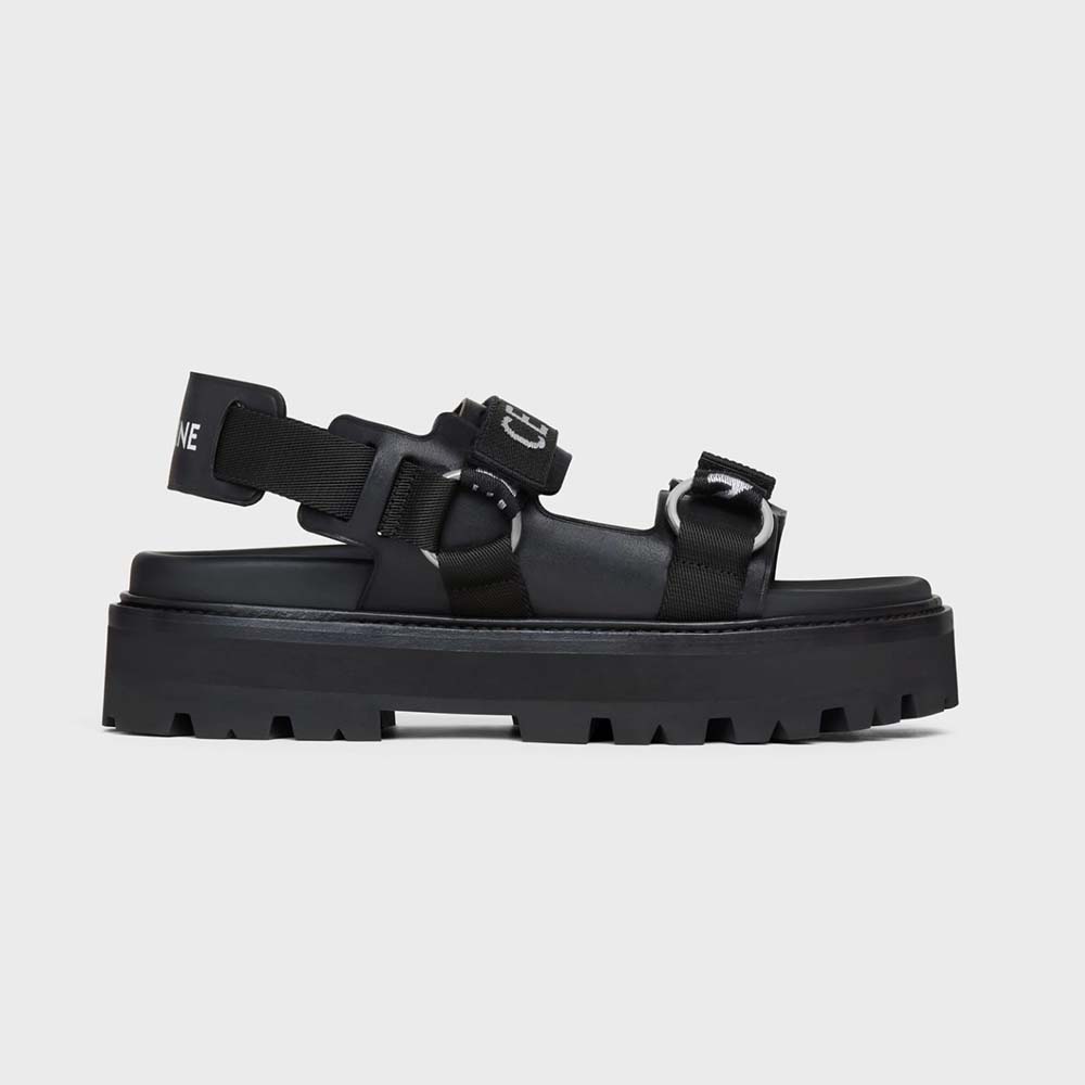 Side profile of Celine Women Bulky Outdoor Sandal in Calfskin-Black