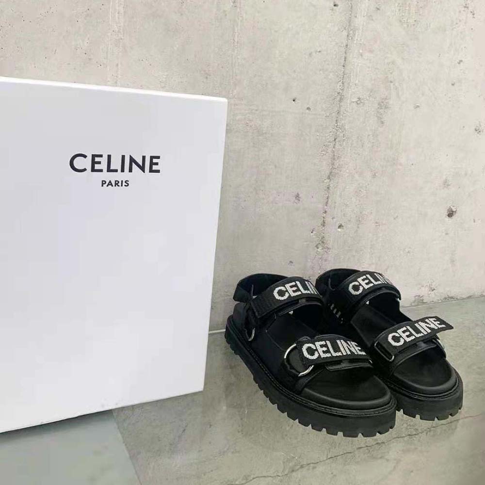 Close-up on buckle and metal hardware of Celine Women Bulky Outdoor Sandal