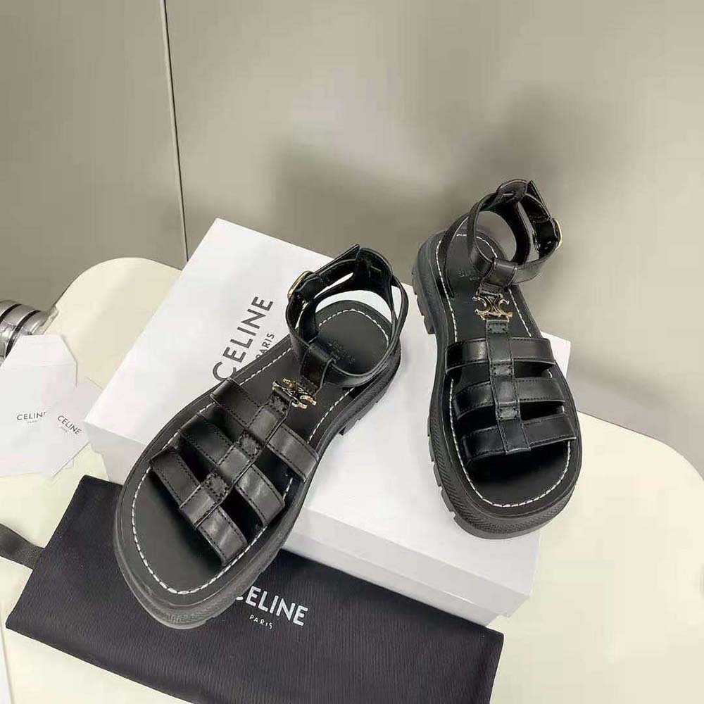 Celine Women Clea Triomphe Gladiator Chunky Sandal in Vegetal Calfskin-Black - image 5