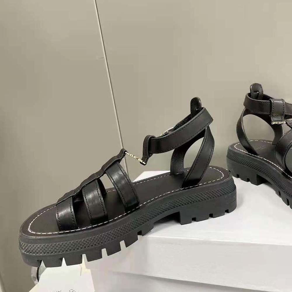 Celine Women Clea Triomphe Gladiator Chunky Sandal in Vegetal Calfskin-Black - image 7